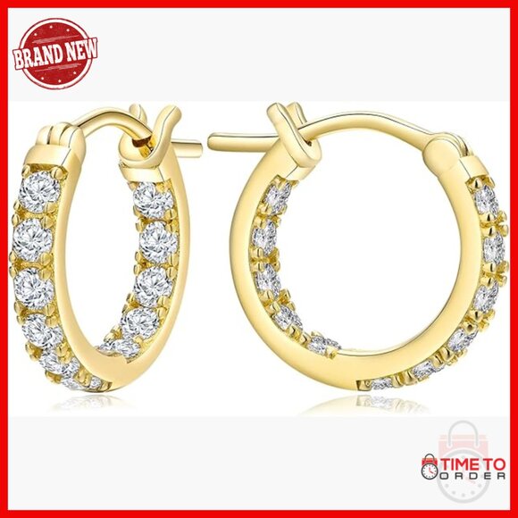 Jewelry - Sterling Silver Gold Plated Cubic Zirconia Hoop Earrings 14mm/20mm/26mm